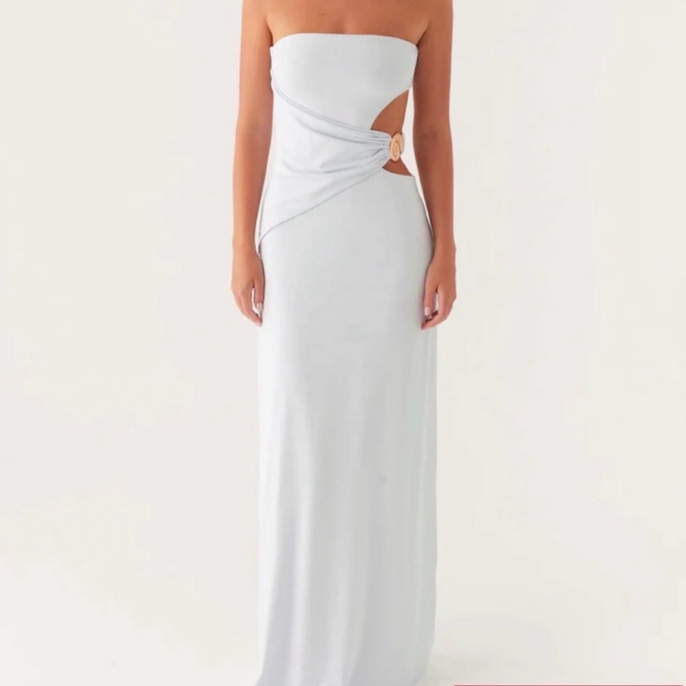 Peppermayo White Strapless Maxi Dress with Side Cutout